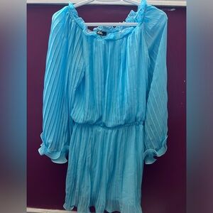 Off Shoulder Ruched Bell Sleeve Casual Dress. Sky blue, size S.